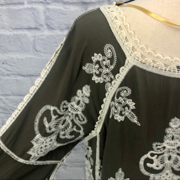 Democracy Embroidered Crochet Top in Olive Green - Picture 6 of 16